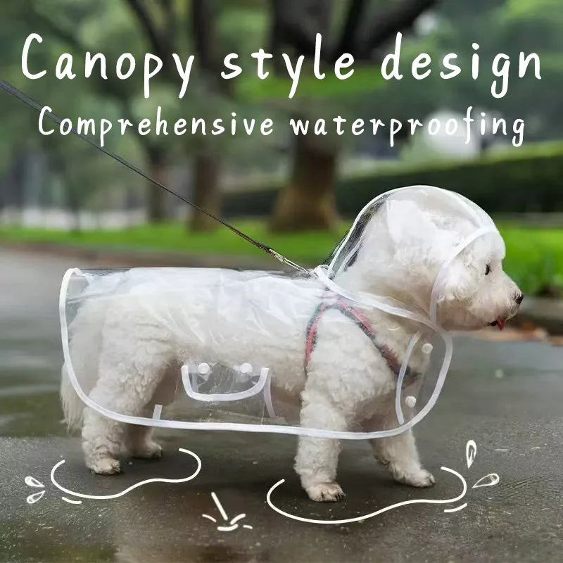 Dogs going out, transparent waterproof raincoat with hat pet raincoat