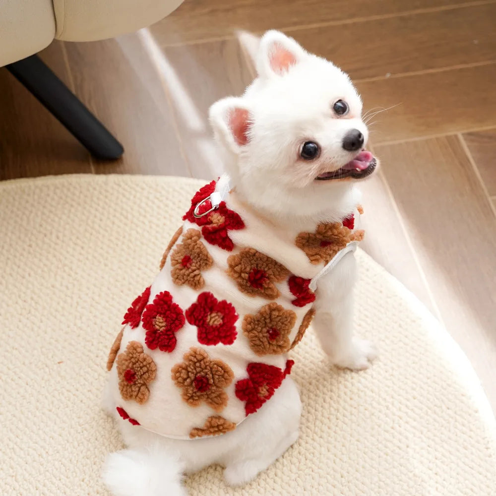 Fleece Vest Thicken Warm Dog Winter Jacket Coat Floral Print Dog Clothes for Small Dogs Puppy York Chiwawa Clothing Pet Apparel
