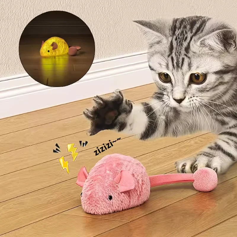 Interactive Plush Mouse Cat Toy with Night Fluorescence Simulation Mouse Cat Self Entertainment Indoor Pet Cat Toy