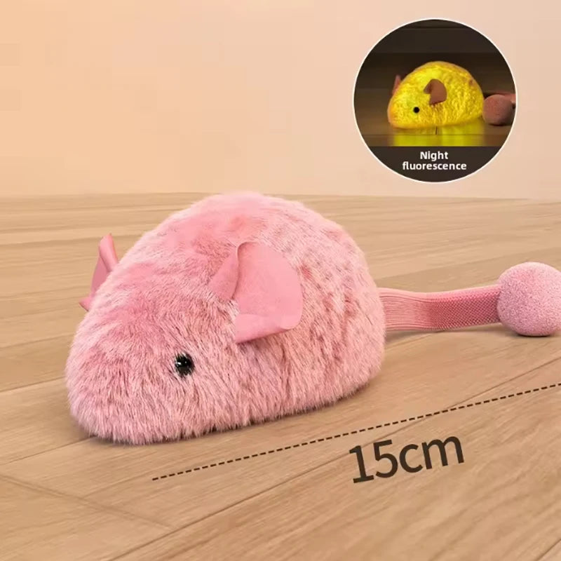 Interactive Plush Mouse Cat Toy with Night Fluorescence Simulation Mouse Cat Self Entertainment Indoor Pet Cat Toy